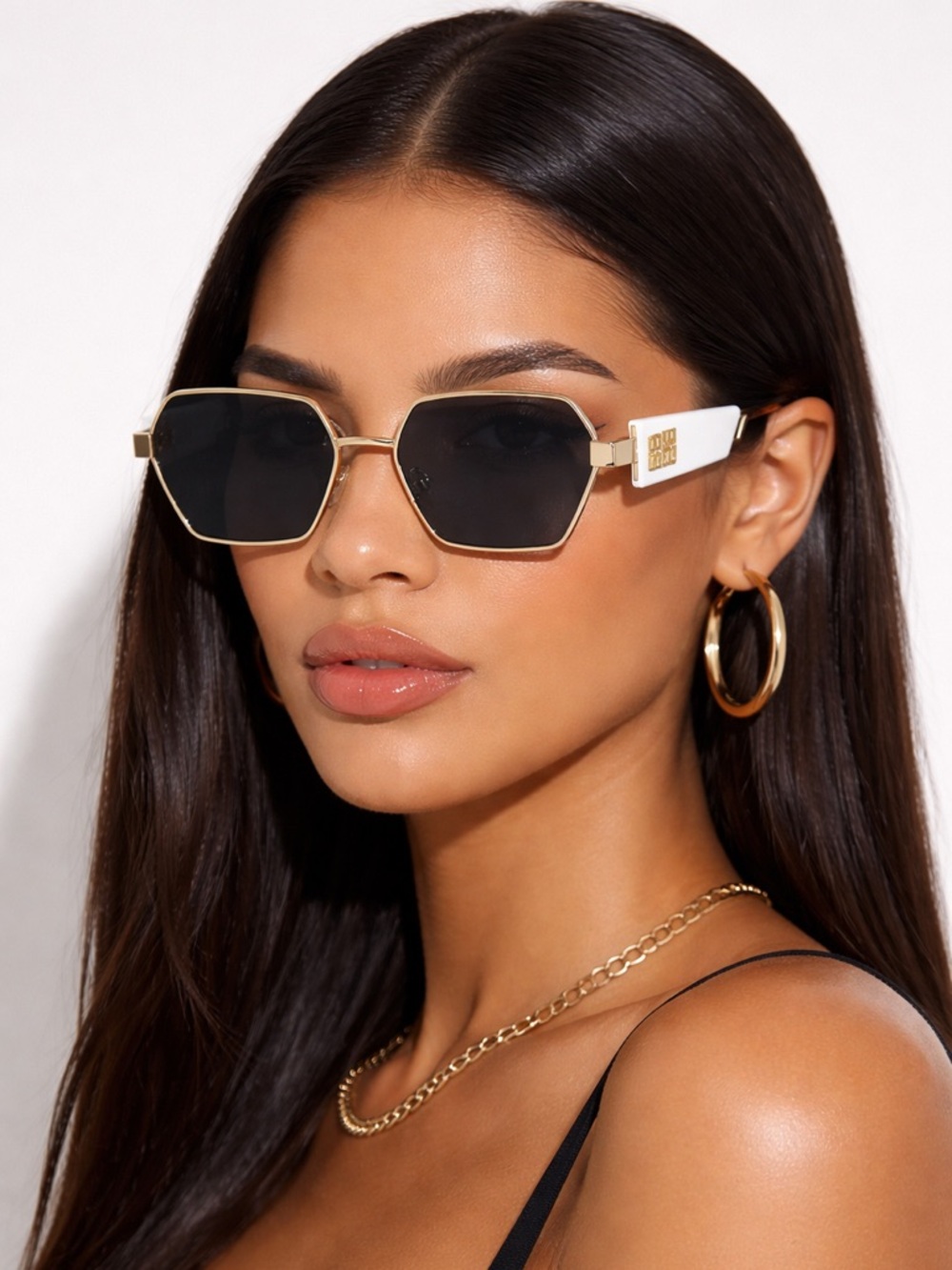 Luxury Gold Frame Square Sunglasses Black Lens Retro Designer Style UV400